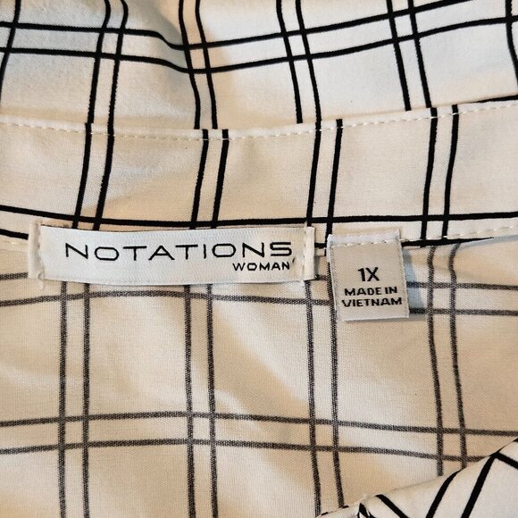 Notations sleeveless checkered collared blouse black white - Picture 4 of 6
